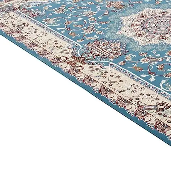 Blue and Ivory Oriental Power Loom Area Rug Photo 6