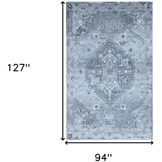 Blue Oriental Distressed Area Rug Photo 6