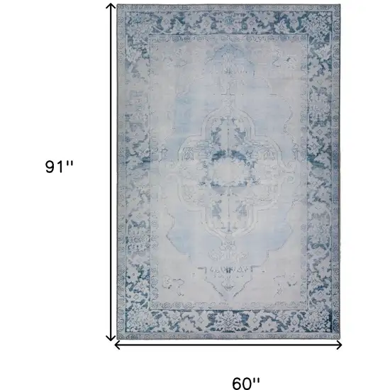 Blue Oriental Distressed Non Skid Area Rug Photo 9