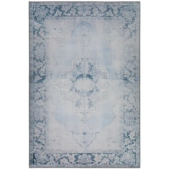 Blue Oriental Distressed Non Skid Area Rug Photo 5