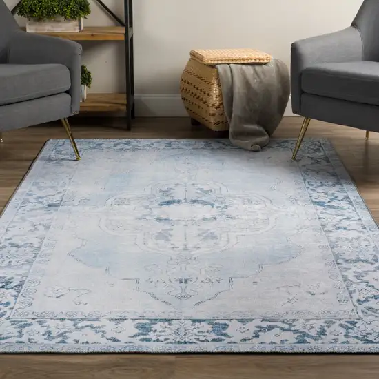 Blue Oriental Distressed Non Skid Area Rug Photo 6