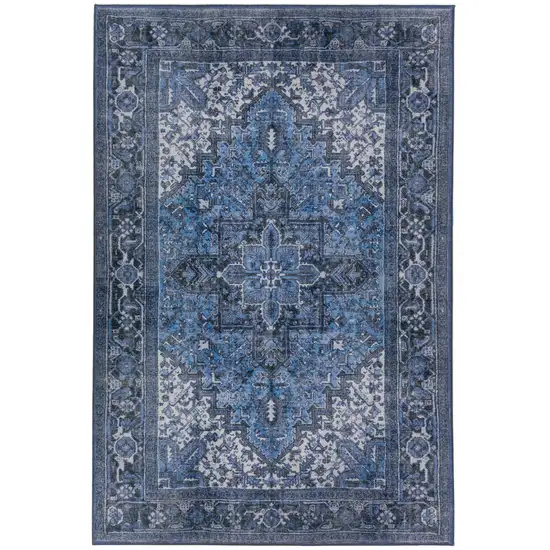 Blue Oriental Distressed Non Skid Area Rug Photo 1