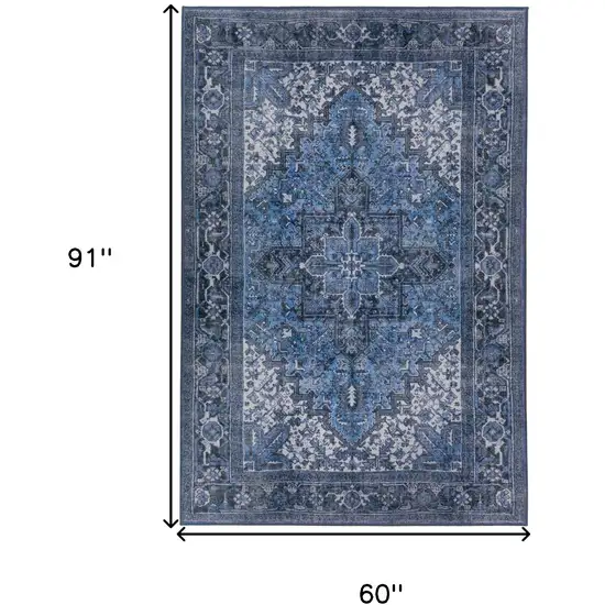 Blue Oriental Distressed Non Skid Area Rug Photo 9