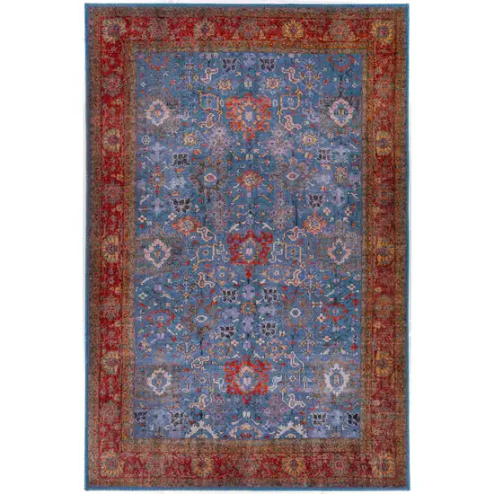 Blue Oriental Distressed Non Skid Area Rug Photo 5