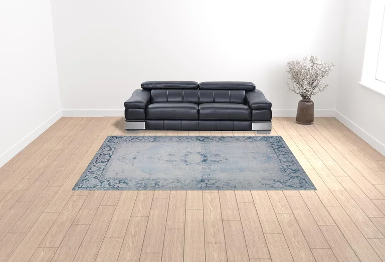 Blue Oriental Distressed Non Skid Area Rug Photo 2