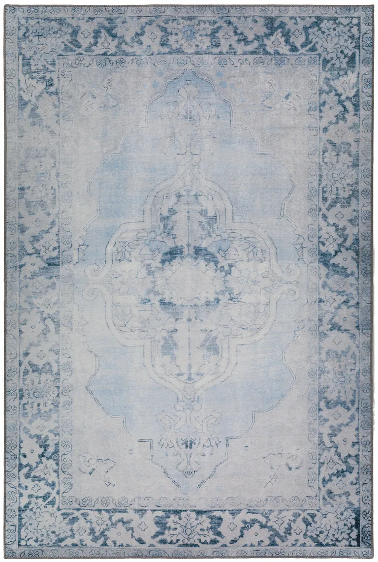 Blue Oriental Distressed Non Skid Area Rug Photo 1