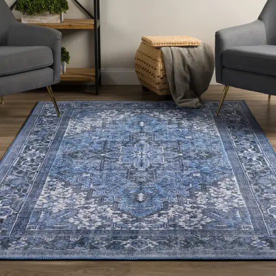 Blue Oriental Distressed Non Skid Area Rug Photo 6