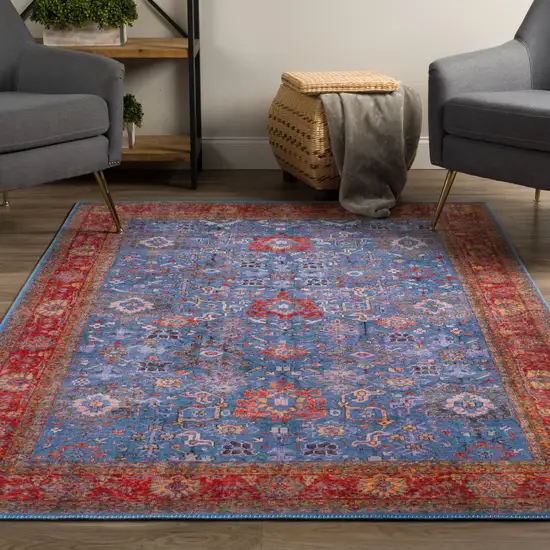 Blue Oriental Distressed Non Skid Area Rug Photo 6