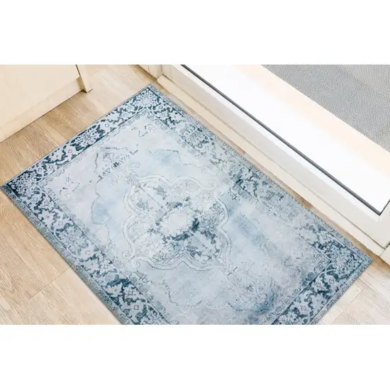 Blue Oriental Distressed Non Skid Area Rug Photo 4