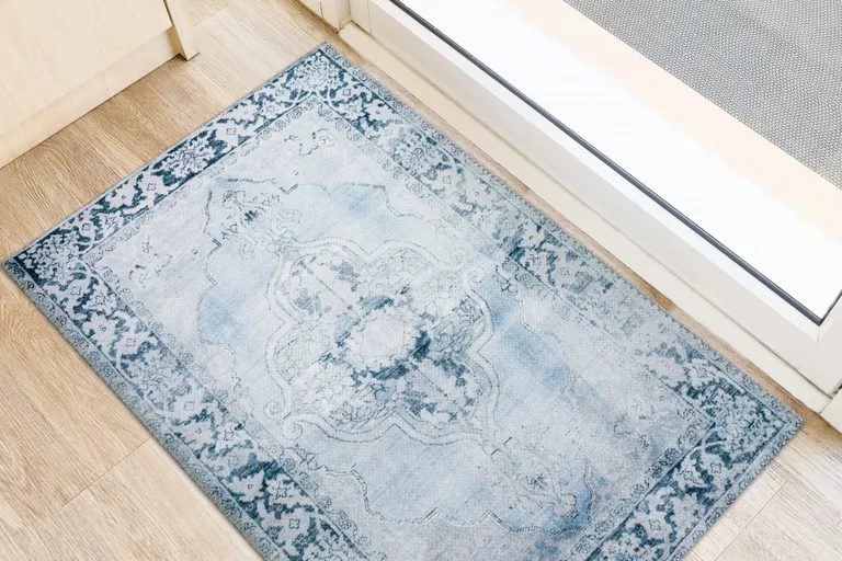 Blue Oriental Distressed Non Skid Area Rug Photo 4