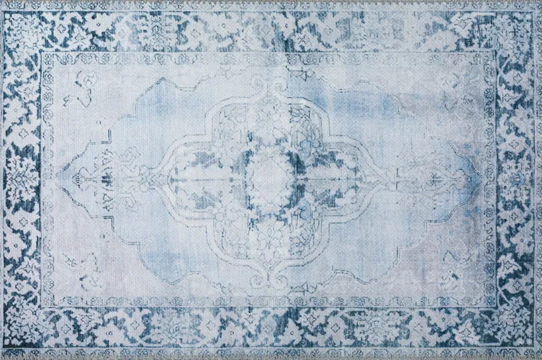 Blue Oriental Distressed Non Skid Area Rug Photo 1