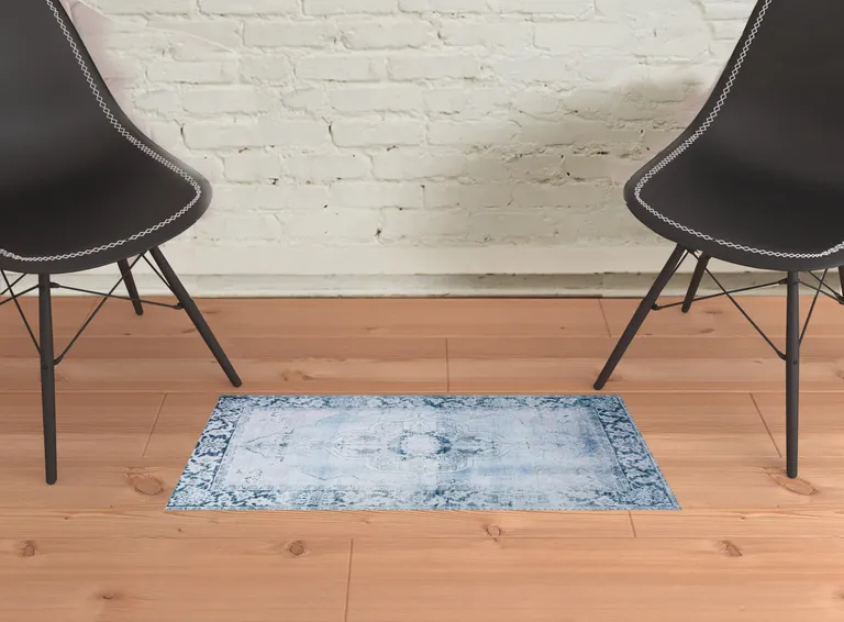 Blue Oriental Distressed Non Skid Area Rug Photo 2