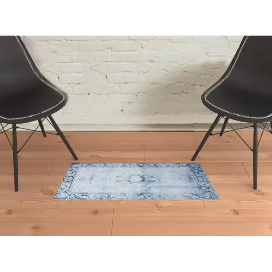 Blue Oriental Distressed Non Skid Area Rug Photo 2