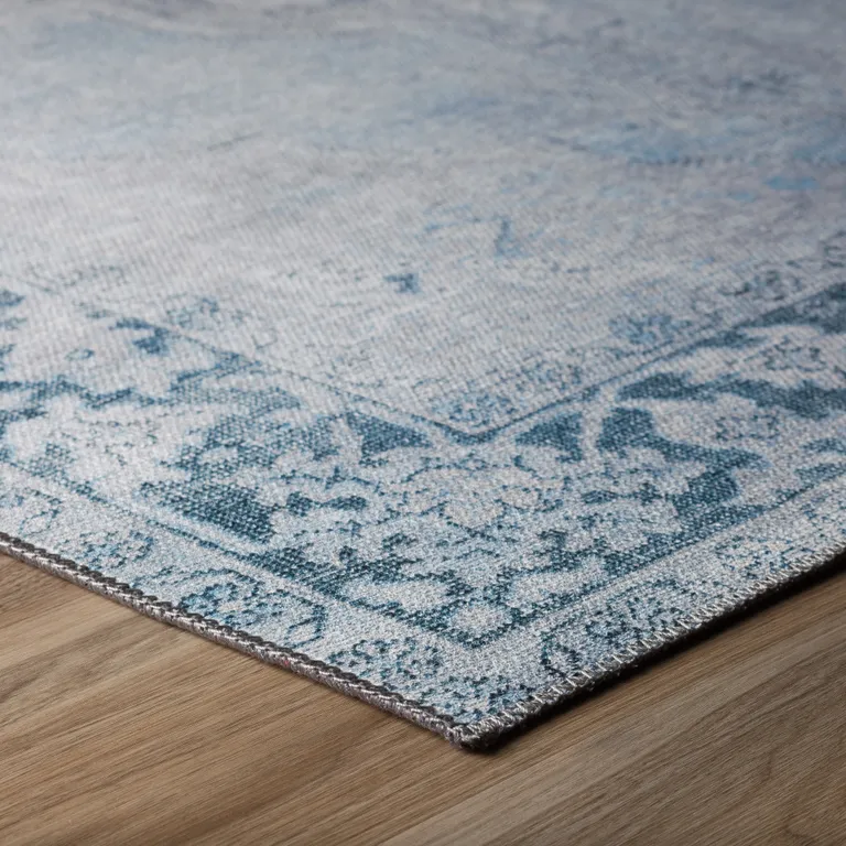 Blue Oriental Distressed Non Skid Area Rug Photo 5