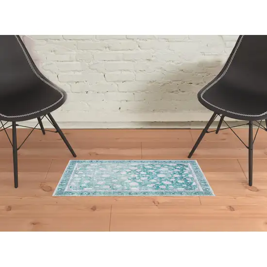 Blue Oriental Distressed Non Skid Area Rug Photo 2