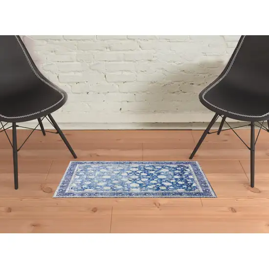 Blue Oriental Distressed Non Skid Area Rug Photo 2