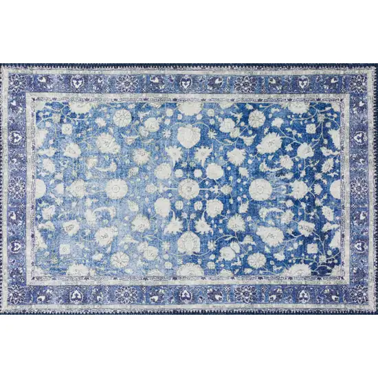 Blue Oriental Distressed Non Skid Area Rug Photo 1