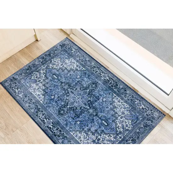 Blue Oriental Distressed Non Skid Area Rug Photo 4