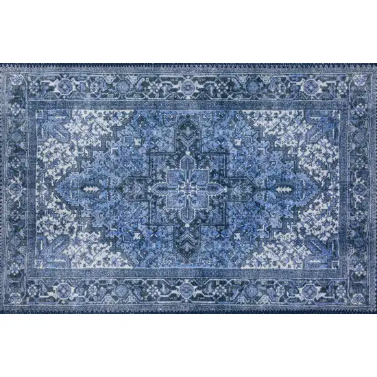 Blue Oriental Distressed Non Skid Area Rug Photo 1