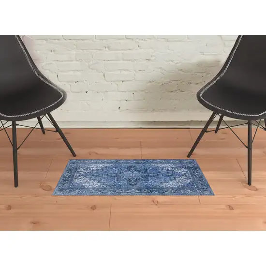 Blue Oriental Distressed Non Skid Area Rug Photo 2