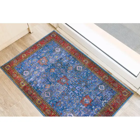 Blue Oriental Distressed Non Skid Area Rug Photo 4