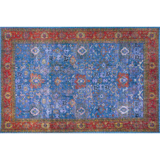 Blue Oriental Distressed Non Skid Area Rug Photo 1