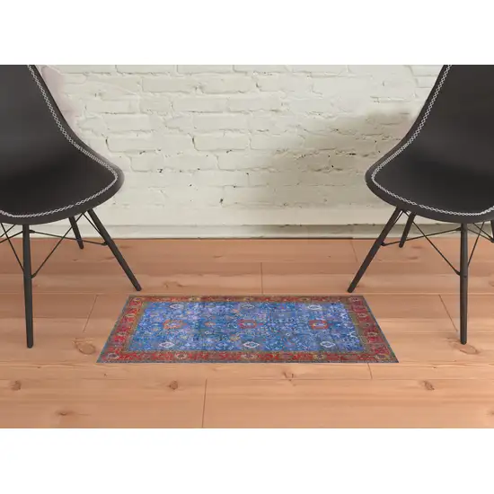 Blue Oriental Distressed Non Skid Area Rug Photo 2