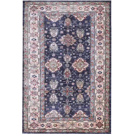 Blue Oriental Distressed Non Skid Area Rug Photo 2