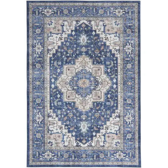 Blue Oriental Distressed Non Skid Area Rug Photo 4