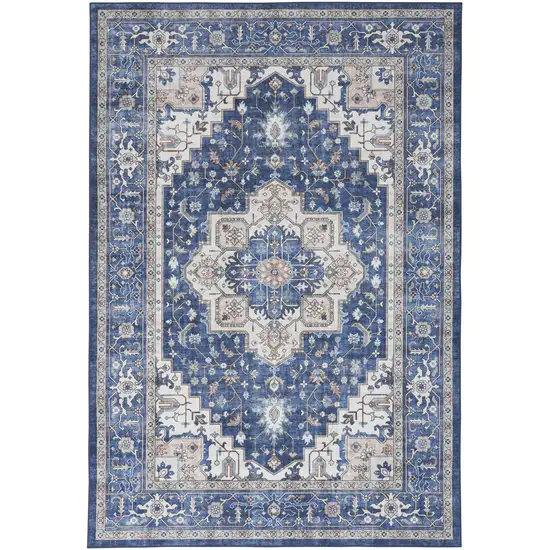 Blue Oriental Distressed Non Skid Area Rug Photo 2