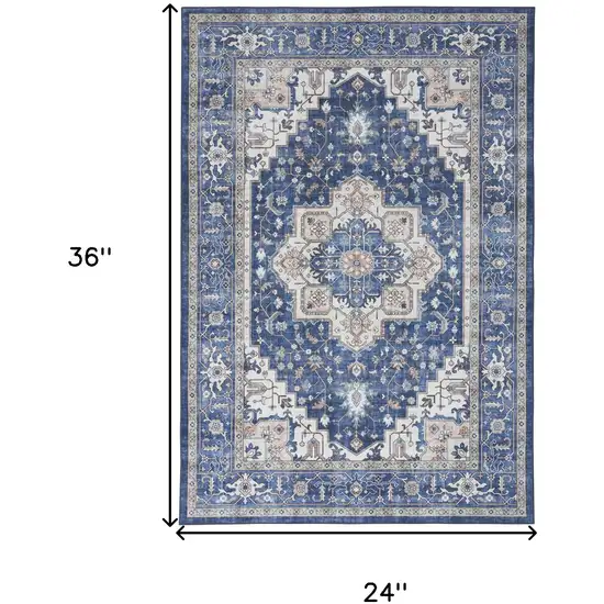 Blue Oriental Distressed Non Skid Area Rug Photo 3