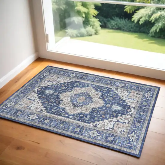 Blue Oriental Distressed Non Skid Area Rug Photo 1