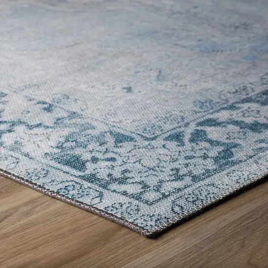 Blue Oriental Distressed Non Skid Runner Rug Photo 4