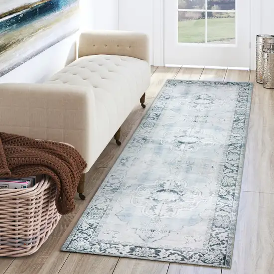 Blue Oriental Distressed Non Skid Runner Rug Photo 6