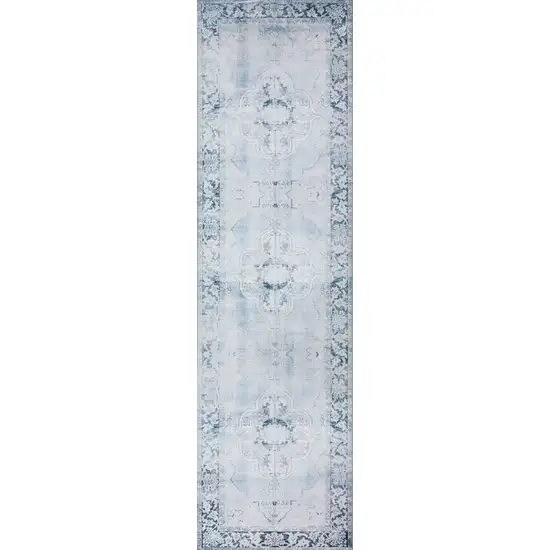 Blue Oriental Distressed Non Skid Runner Rug Photo 1