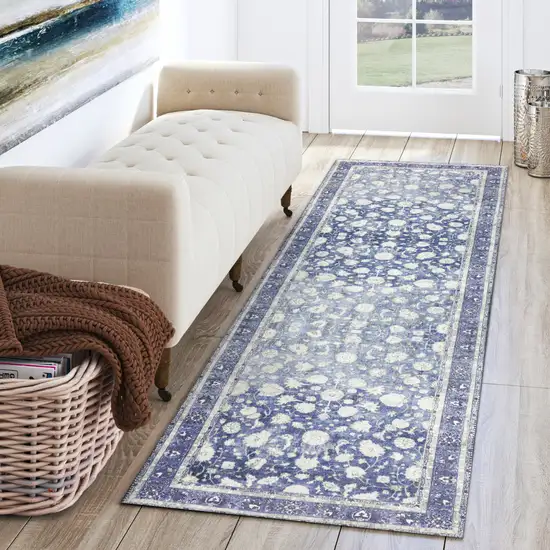 Blue Oriental Distressed Non Skid Runner Rug Photo 6