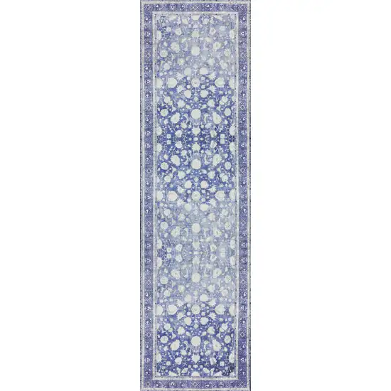 2' X 8' Blue Oriental Distressed Non Skid Runner Rug Photo 5