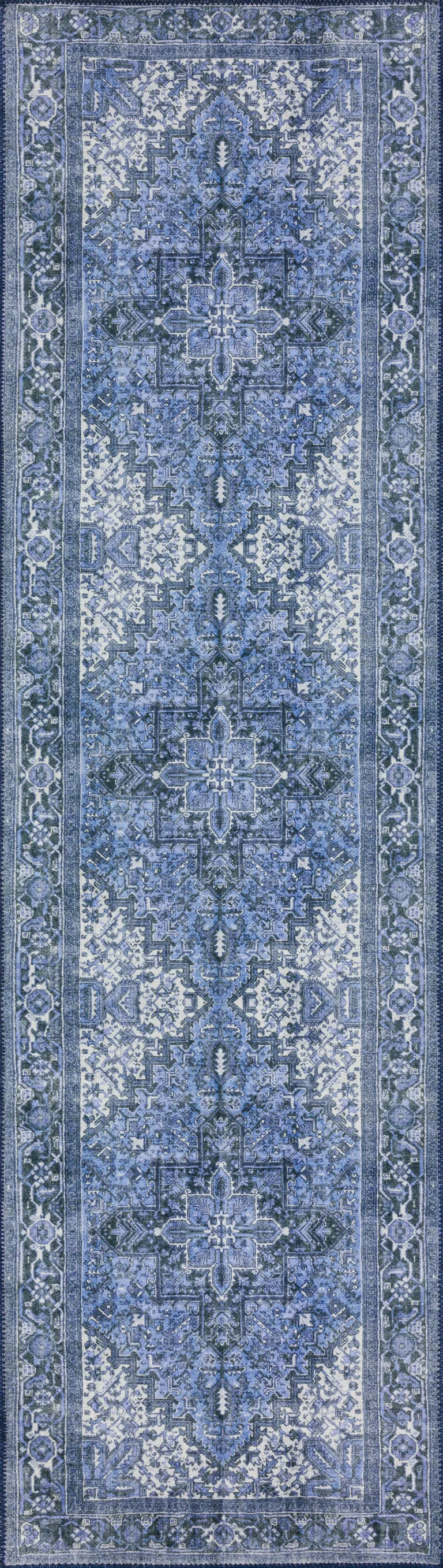 Blue Oriental Distressed Non Skid Runner Rug Photo 1