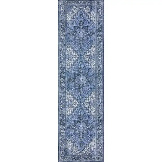 Blue Oriental Distressed Non Skid Runner Rug Photo 1