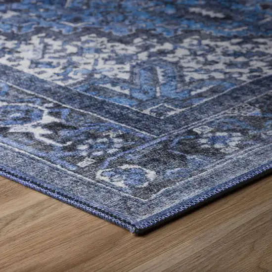 Blue Oriental Distressed Non Skid Runner Rug Photo 4