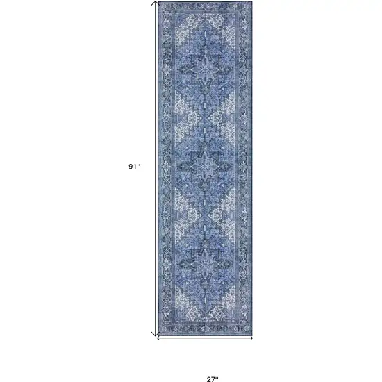 Blue Oriental Distressed Non Skid Runner Rug Photo 9