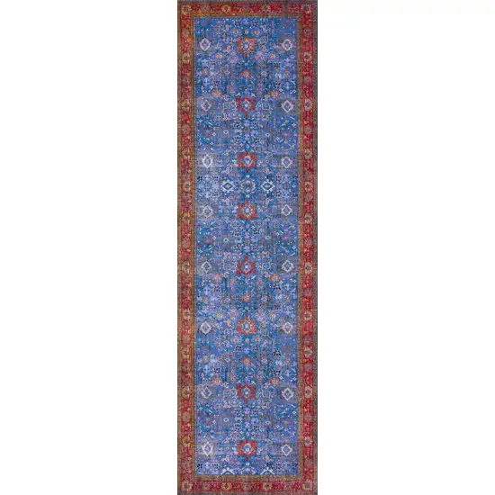 Blue Oriental Distressed Non Skid Runner Rug Photo 1