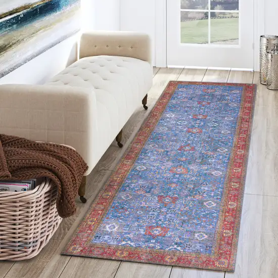 Blue Oriental Distressed Non Skid Runner Rug Photo 6