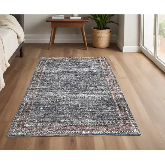 Blue Oriental Distressed Stain Resistant Area Rug Photo 1