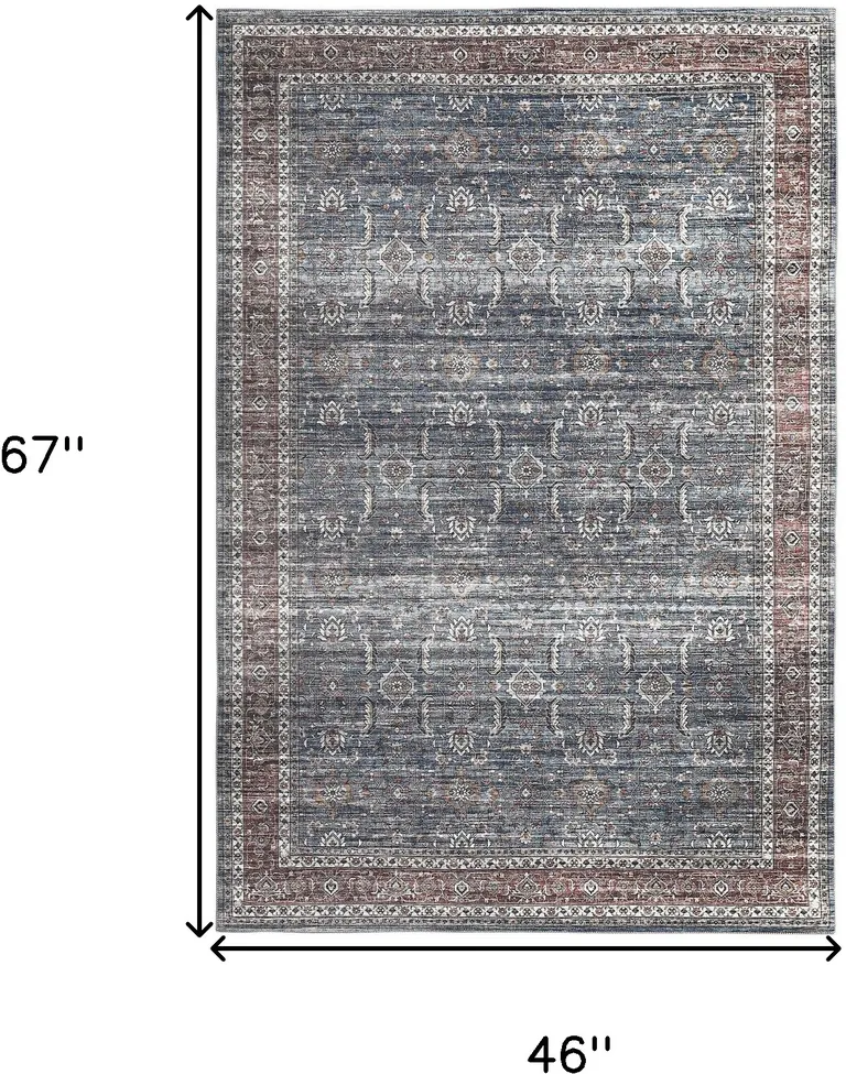 Blue Oriental Distressed Stain Resistant Area Rug Photo 4