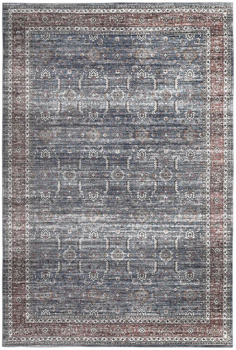 Blue Oriental Distressed Stain Resistant Area Rug Photo 1