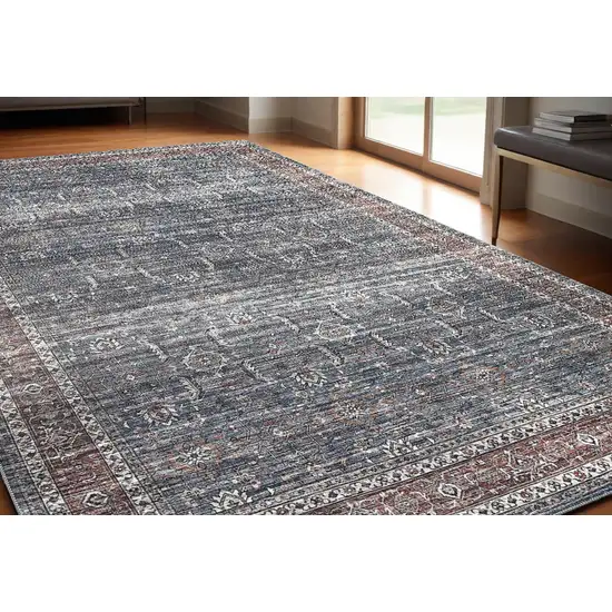 Blue Oriental Distressed Stain Resistant Area Rug Photo 1