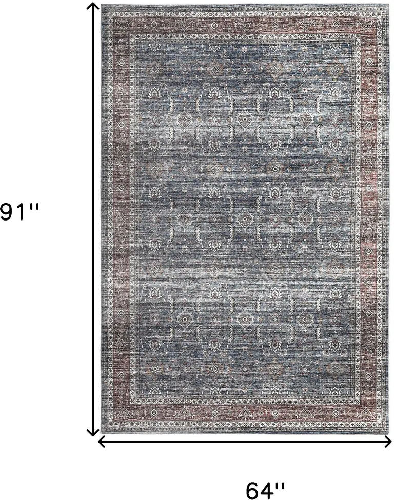 Blue Oriental Distressed Stain Resistant Area Rug Photo 4