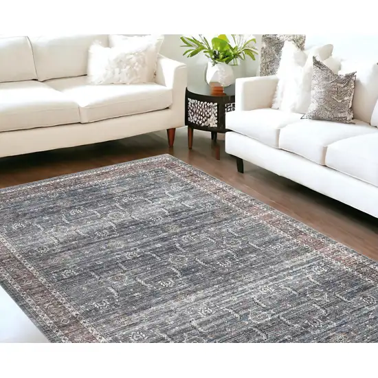 Blue Oriental Distressed Stain Resistant Area Rug Photo 2