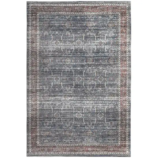 Blue Oriental Distressed Stain Resistant Area Rug Photo 1